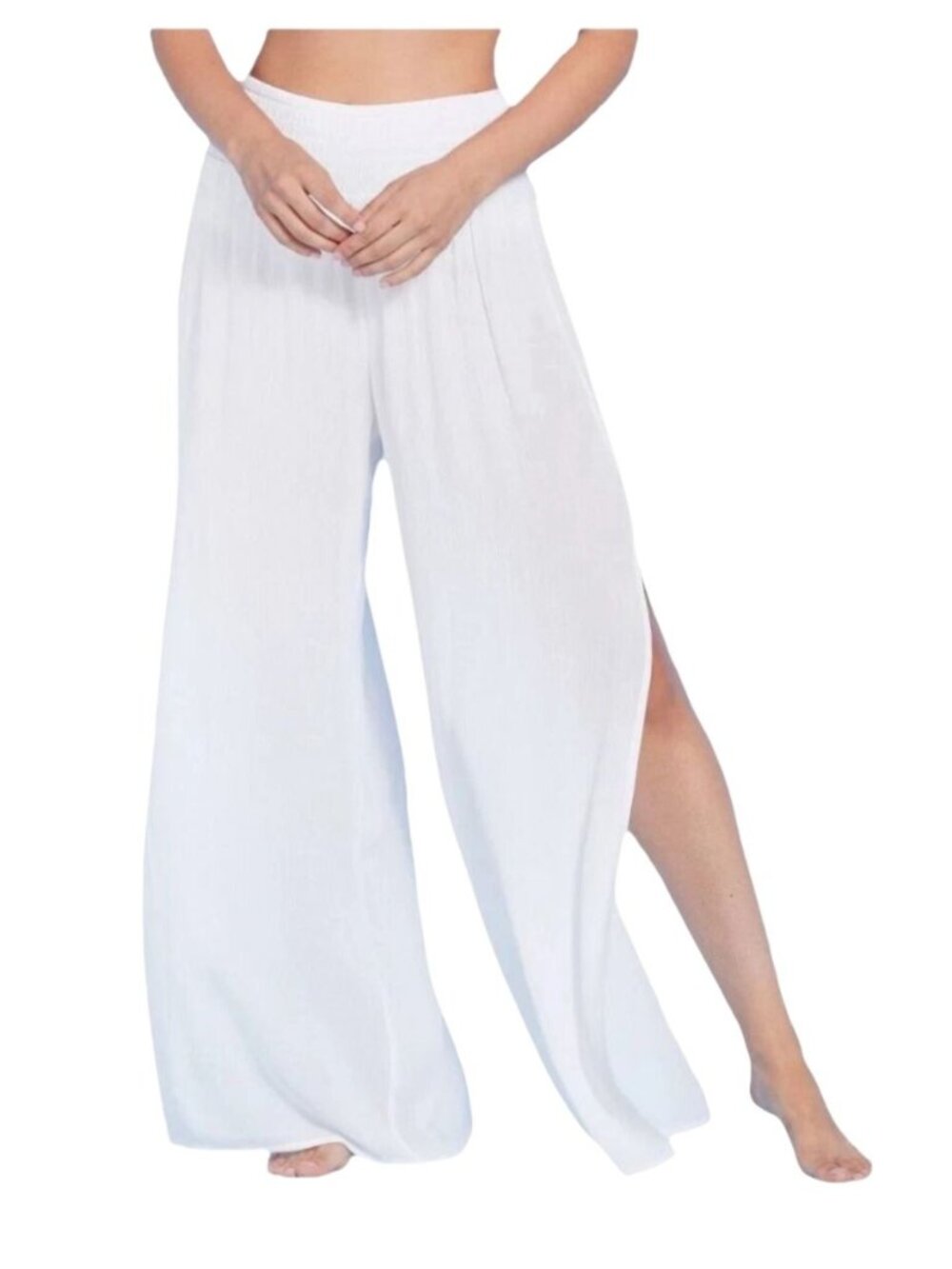 Shade & Shore Women's White Swim Cover Up Wide-Leg Pants 1X  Lightweight Elastic